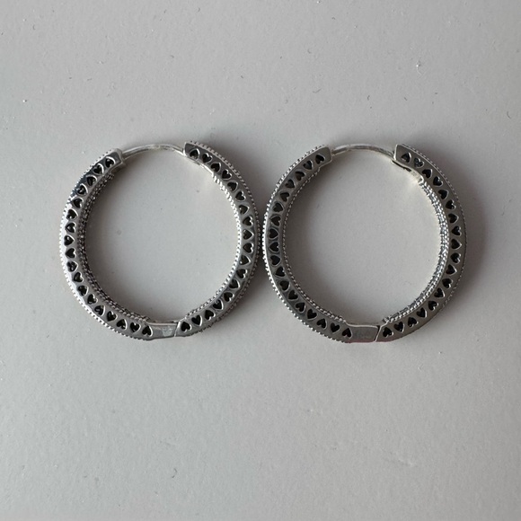 Pandora Medium Pave Silver Hoops - Picture 2 of 11